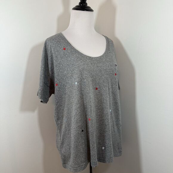 Madewell Women's S U-Neck Embroidered Tee T-Shirt Gray Cotton Viscose Poly - Picture 3 of 9